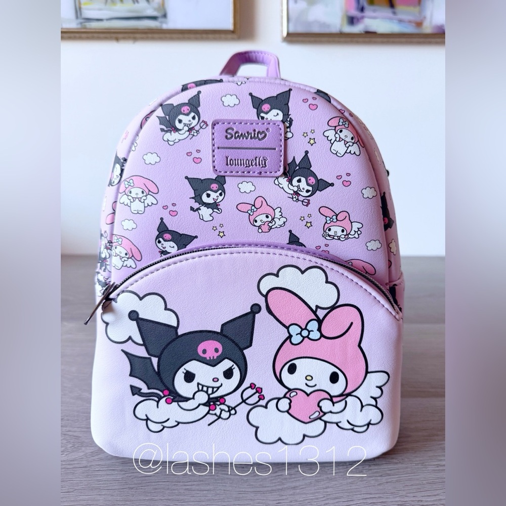 LOUNGEFLY Sanrio Bag Kuromi and My Melody Print Mini Backpack